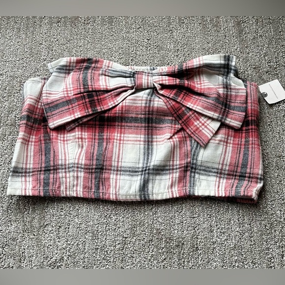 NWT By Anthropologie Strapless Bow Bandeau
Crop  Top Size Large in Plaid - Picture 3 of 7